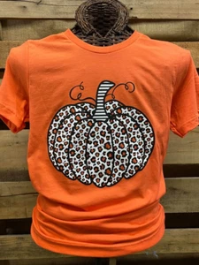 Southern Chics Apparel Orange Leopard Pumpkin Canvas Bright T Shirt - Picture 1 of 1