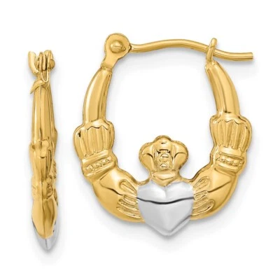 Серьги-кольца кладдах полированные желтое золото и родий 17,49 мм 14 карат - Изображение 1 из 4