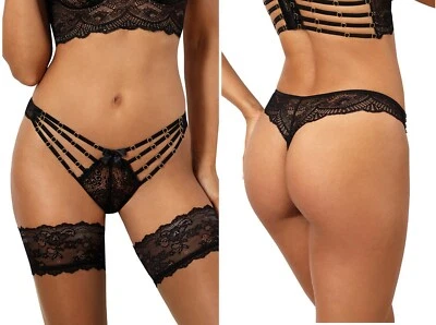 AXAMI STRING SCHWARZ SPITZE  RIEMCHEN riemchen panty slip V-10088 clubwear  - Bild 1 von 4