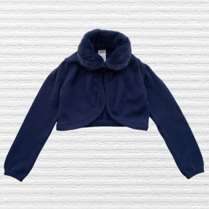 Gymboree Girls Faux Fur Collar Cropped Cardigan Sweater Blue Long Sleeve Size 7 - Picture 1 of 11