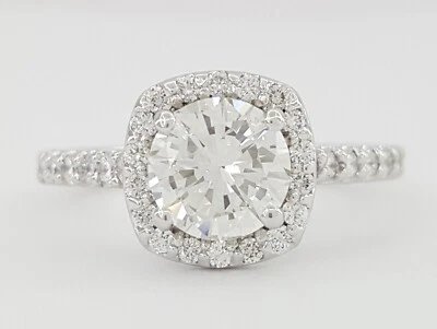 Round Brilliant Diamond 1.53 ct Halo Engagement Ring 18k White Gold  Rtl $11.5k - Image 1 of 4