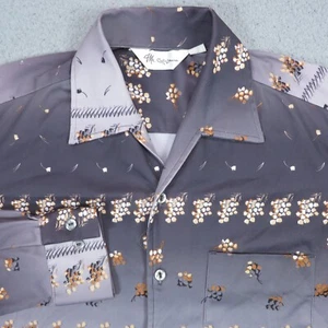 Camisa DE COLECCIÓN Mr California Para Hombre Mediana Años 70 Gris Desvanecido Floral Disco Rockabilly 60 - Imagen 1 de 12
