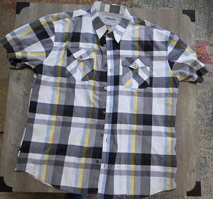 Camisa de manga corta Ablanche blanca/negra/amarilla/azul a cuadros con botones para hombre 4XL - Imagen 1 de 4