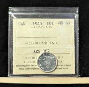 1945  ICCS Graded Canadian,  10 Cent, **MS-63** # XRG 087 - Bild 1 von 6