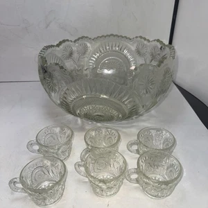 Bristol Diamond Glas Bowle Schale und 6 Tassen Vintage 60er Jahre von Tiffin-Franziskaner - Bild 1 von 6