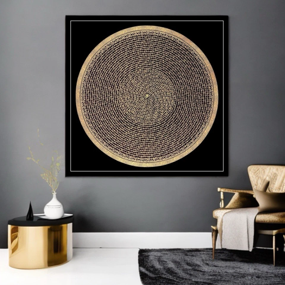 Pintura grande pintada a mano original tibetana Om mandala chakra Yoga Thangka A++ Foto 1 de 4