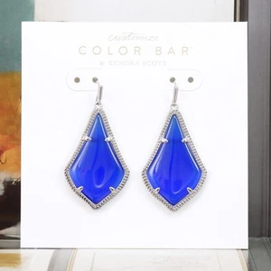 NWOT Kendra Scott Alex Earrings Cat's Eye Cobalt Blue Silver Tone - Picture 1 of 5