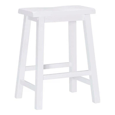 Linon Beamon 24" Sturdy Wood Backless Saddle Seat Counter Stool in Pure White - Image 1 of 4