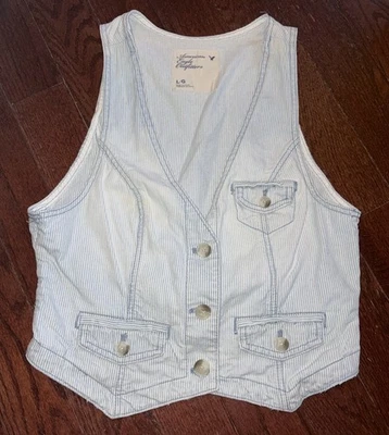 Chaleco abotonable occidental vintage a rayas de mezclilla para mujer AMERICAN EAGLE talla L Foto 1 de 4