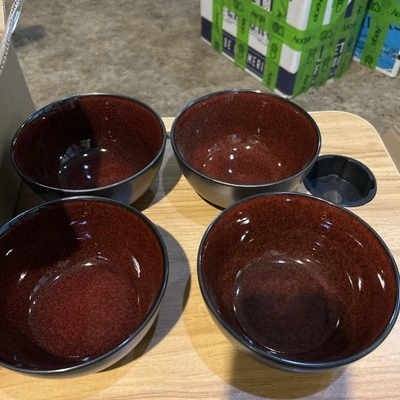 Gibson Elite Volterra Reactive Glaze Red Cereal/Soup Bowls-Set of 4 - Image 1 of 4