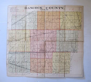 1908 HANCOCK COUNTY, INDIANA FOLDING MAP ON CANVAS 15" X 14". FROM LAND OFFICE - Picture 1 of 4