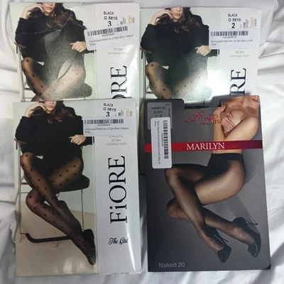 FIORE ENCORE 20DEN POLKA DOT TIGHTS SIZE 2 & SIZE3 MARILYN NAKED LUX BLACK SZ 3 - Image 1 of 4