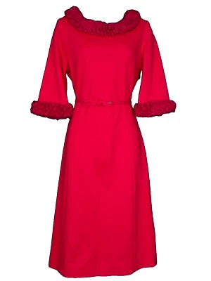 Винтажный 1950-х красный шерсти платье, карандаш сдвиг pin-up праздник вечеринки зимние теплые S M - Изображение 1 из 4