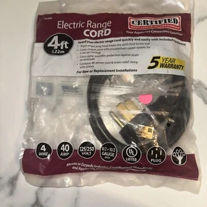 Certified Appliance Accessories 4 Ft 4-Prong Range Power Cord - 40 Amp 4 Wire - Picture 1 of 4
