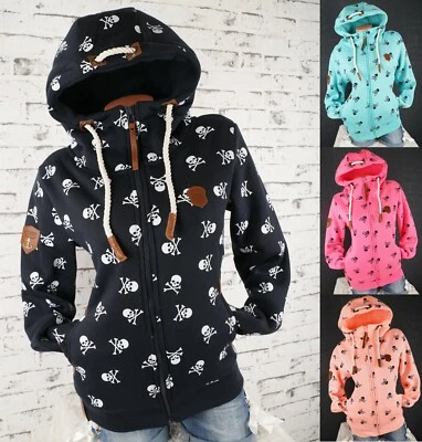 Damen Sweat Jacke Kapuze Hoodie Fleece gefüttert Übergangsjacke Skull M-3XL - Bild 1 von 4