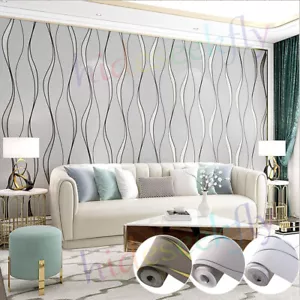 Grey 3D Damask Wave Wallpaper Roll Feature Wall Livingroom Bedroom Hallway Decor - Picture 1 of 39