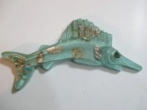 VintageTurquoise Lucite Shell Sail Fish Ocean Decor Wall hanging - Picture 1 of 4