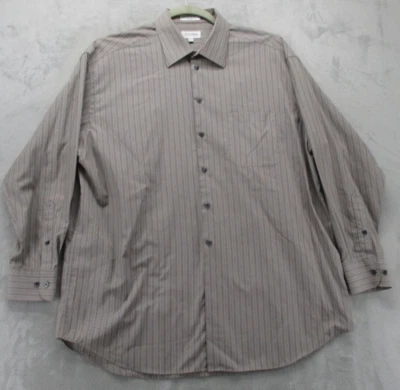 Concepts by Claiborne Button Up Shirt Men's XL Beige Brown Black Stripe Cotton - Image 1 of 4