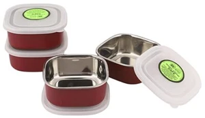 Diamond Stainless Steel Microwave Safe Solid Bowl Set - 300 ml, 4 Pieces, Red - Picture 1 of 4