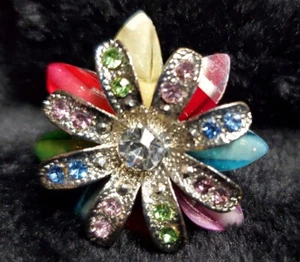 Flower Statement Fashion Adjustable Ring with Crystals Rose Gold tone - Picture 1 of 7