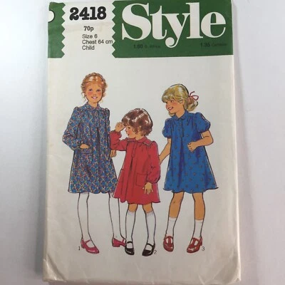 Style 2418 Peter Pan Collar Dress Yoke Pocket RETRO Child Girl New Uncut Pattern - Image 1 of 4