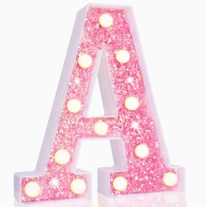 Pooqla LED Marquee Letter Lights, Light Up Pink Letters Glitter Alphabet Lett... - Picture 1 of 7