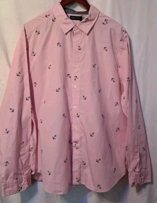 Nautica Mens Anchor Pink Button Up Dress Shirt Long Sleeve Preppy XXL 50 Chest - Image 1 of 4