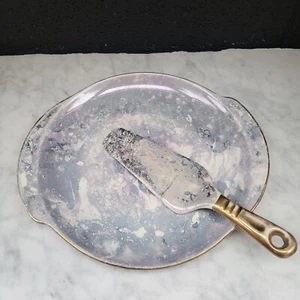 Sascha Brastoff (?) Surf Ballet Purple Blue Gold 11” Serving Plate And Spatula - Picture 1 of 14