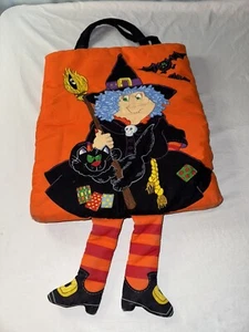 Vintage HALLOWEEN HEXE Trick or Treat SÜSSIGKEITENBEUTEL selbstgemachter Stoffstoff mit Griffen - Bild 1 von 12