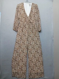 Chico's Jumpsuit 00 Leopard Print Wide Leg 3/4 Sleeve V-neck Casual Zip - Picture 1 of 12