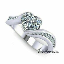 Real Moissanite 2.50CT Heart Shape Engagement Wedding Ring 14K White Gold FN
