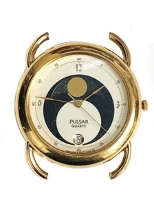 RARE VINTAGE 1980s LADIES PULSAR V338-6000 GOLD PLATED GALILEO MOON PHASE WATCH - Picture 1 of 6