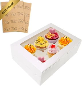 24 Packs White 6-Hole Cupcake Boxes with Window. - Picture 1 of 12