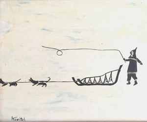 Alaska Eskimo Art Painting Sled Dog Scene Signed Kositch - Picture 1 of 5