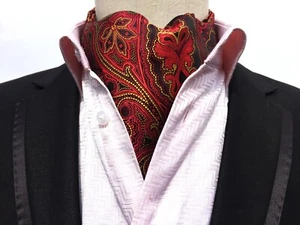 New Classic Men's Jacquard Paisley Red Yellow Scarf Cravat Ascot Necktie Tie - Picture 1 of 1