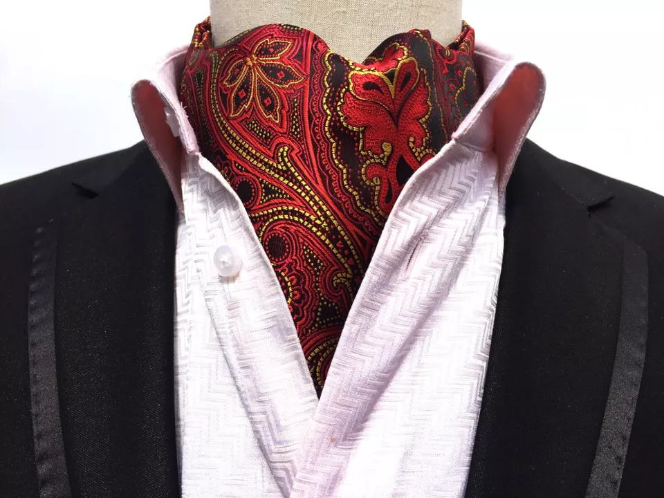 New Classic Men's Jacquard Paisley Red Yellow Scarf Cravat Ascot Necktie Tie - Image 1 of 1