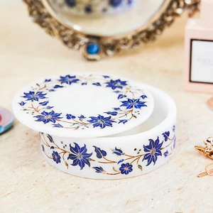 12.7cmx12.7cmx2" Mármol Blanco Lapislázuli Incrustación Flores Arte Joyería Almacén - Imagen 1 de 9