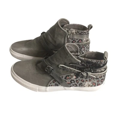 Zapatillas altas sin cordones Blowfish Malibu talla 10 grises con estampado de leopardo desgastadas Foto 1 de 4