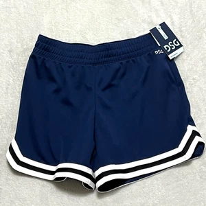 DSG Girls M 10–12 Navy Mesh Shorts Mid Rise Striped Hem Performance Fit - Picture 1 of 7