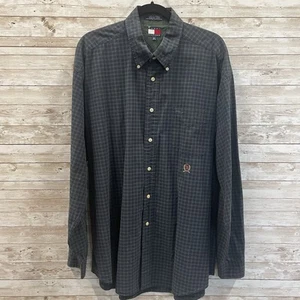 90s Vintage Tommy Hilfiger Mens XL Shirt Blue & Green Plaid Logo Button Down - Picture 1 of 10