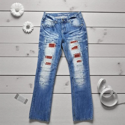 Cowgirl Tuff Patched Up Plaid Distressed Jeans Boot Cut Women's 28"/35"  - Image 1 of 4