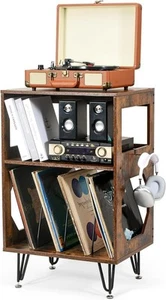 Rustic Record Player Stand, 2 Tier with Vinyl Storage, Record Player Storage wit - Picture 1 of 9