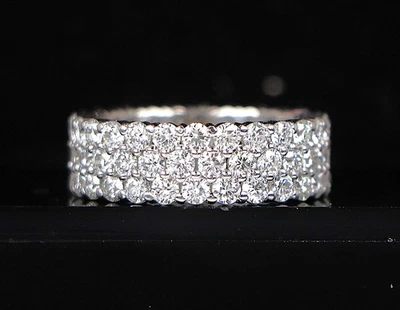 $14,500 Hearts On Fire 18k White Gold Three Row Diamond Eternity Ring Band 6.5 - Image 1 of 4