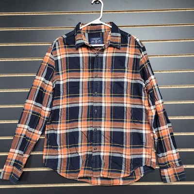 Camisa American Eagle Hombre Grande Naranja Azul Cuadros Franela Bolsillos Foto 1 de 4