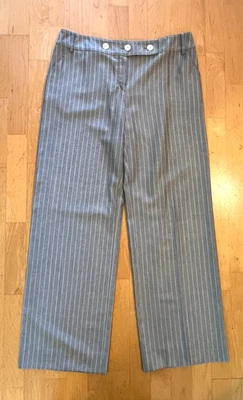 VALENTINO Gray White Pin Striped Wide Leg Flat Front PANTS Women’s 10 - Image 1 of 4
