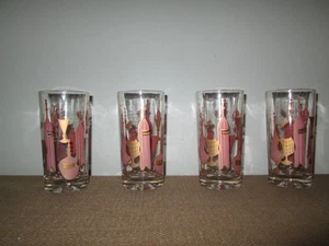 Juego de 4 botellas de licor vintage MCM AVELLANA ATLAS oro rosa 6" vasos vajilla - Imagen 1 de 7