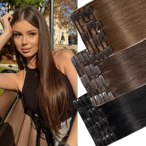 Clip invisible en extensiones de cabello Remy ruso humano 100 % real 8 piezas cabeza completa EE. UU. - Imagen 1 de 64