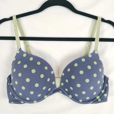 Sujetador push-up Victorias Secret 36C acolchado con aros lunares azul vintage 2011 Foto 1 de 4