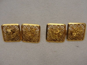 EINZIGARTIGE signierte 21K Nachlass Goldnugget Doppel Manschettenknöpfe mit filigranem Bandsockel - Bild 1 von 11