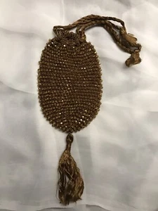 Antique Glass Beaded Drawstring Victorian Gold Bag/Purse - Picture 1 of 6